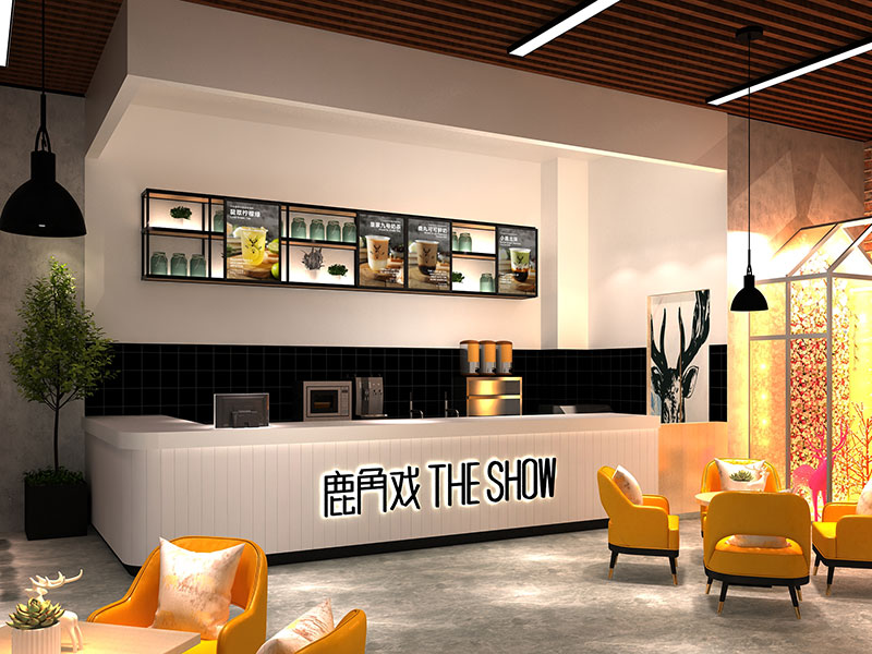 鹿角戲奶茶店裝修設計風格